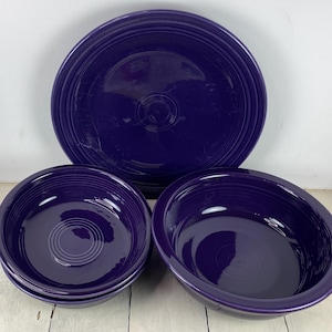 4 Pcs Fiesta PLUM Purple, 1) 8.25" Round Vegetable Salad Bowl, 2) 7" Soup Bowls, 1) 10.5" Dinner Plate, Fiestaware Homer Laughlin HLC