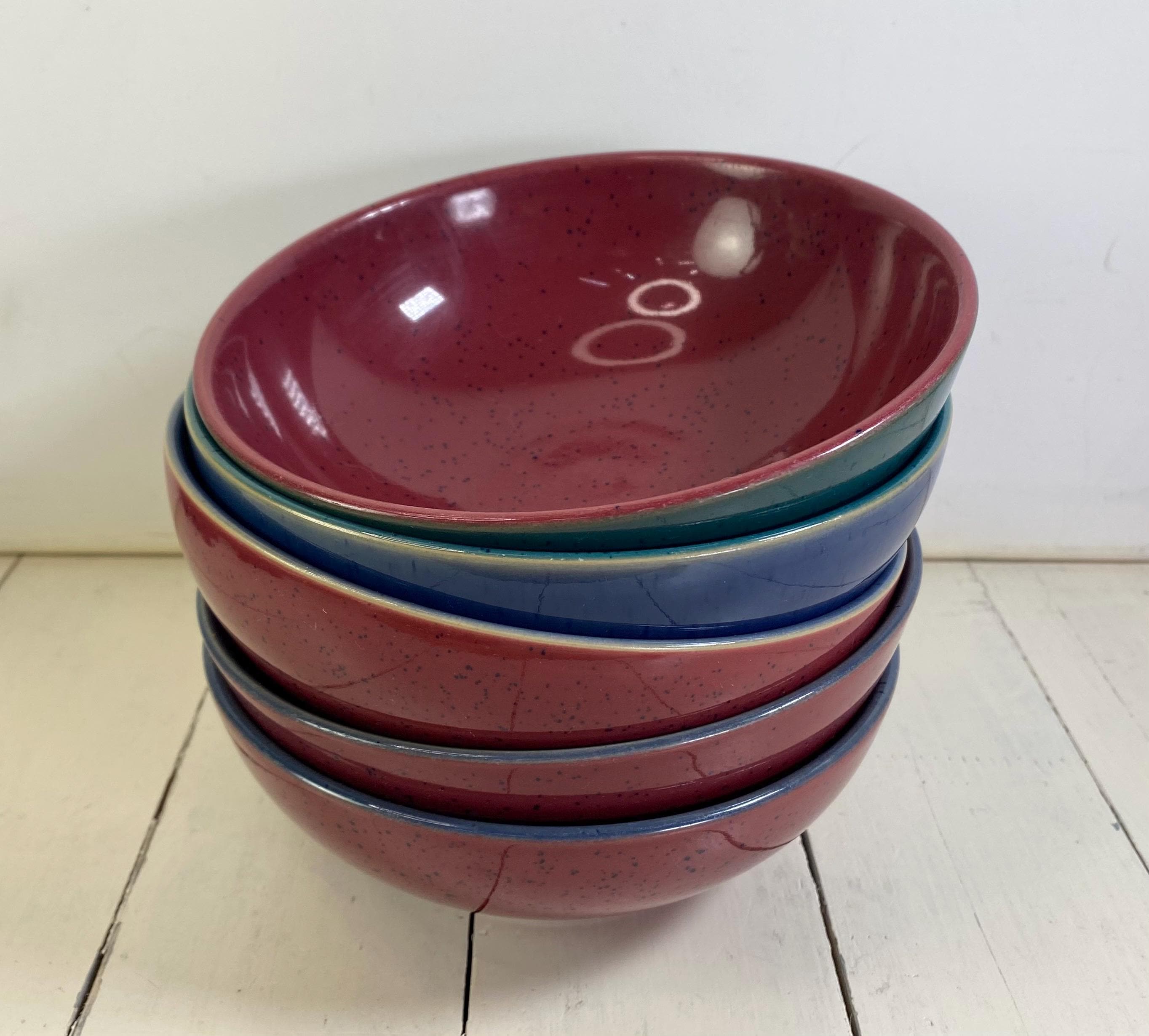 Denby-Langley ハーレクイン レッド ブルー パスタ ボウル　2枚 Denby Pasta Bowls - Etsy