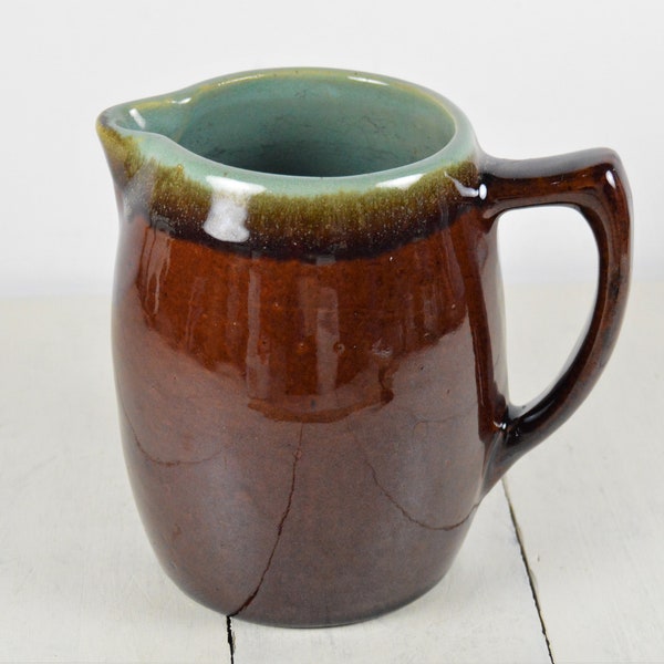 John B. Taylor COUNTRY FARE 24 oz Pitcher, 5", Brown with Green Inside, Glazed Bottom, Used