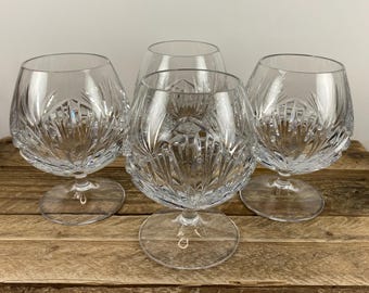 Set of 4 Gorham CHERRYWOOD CLEAR Brandy Glasses 5.5", Brandy Snifter, Barware, Cut Criss Cross and Fan Design, Largest Brandy Glass in Set