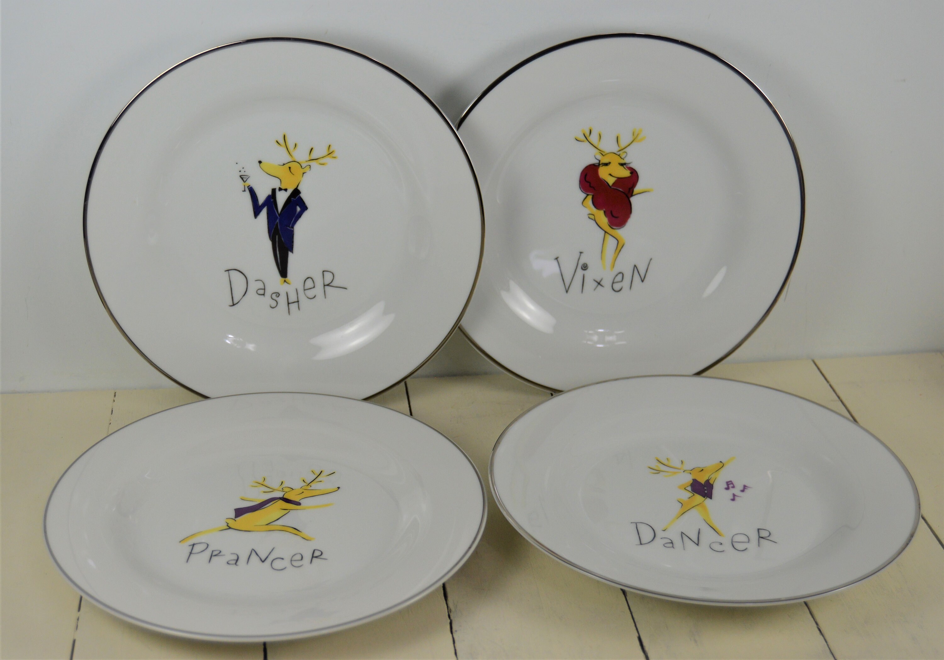 Set of Pottery Barn REINDEER Salad Plates, Santa's Reindeer