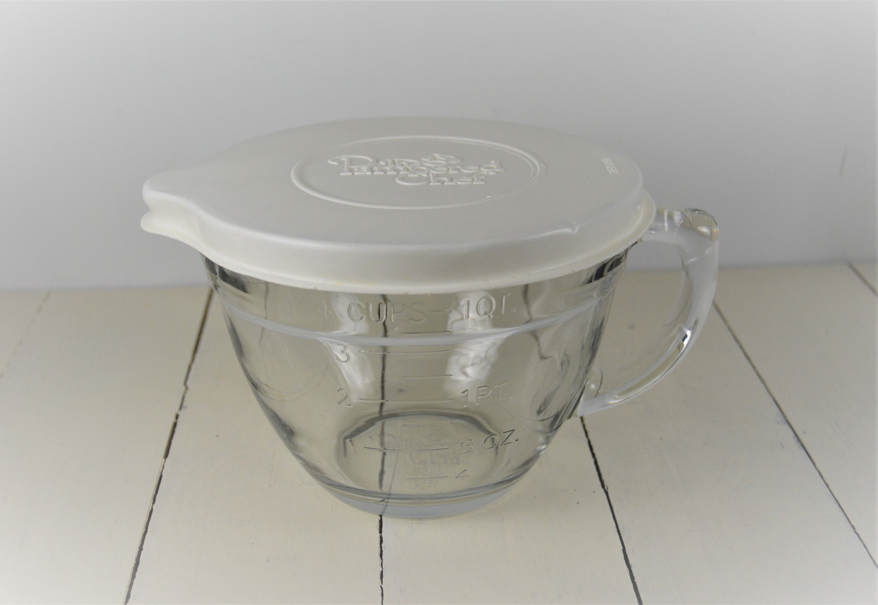The Pampered Chef 4 Cup Liquid Measuring Cup Glass Batter Bowl Vintage With  Hen Logo 