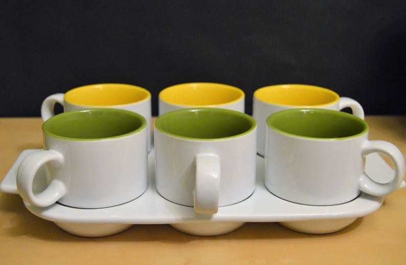 7 piece Crate & Barrel Pick Me Up 8 oz Mug and Tray Set White Etsy