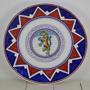 Siena Italy PANTERA Panther Grocers, Chemists and Steamers 10&quot; Dinner Plate, Siena District Contrade Dinnerware, Deruta?, Used/Chip
