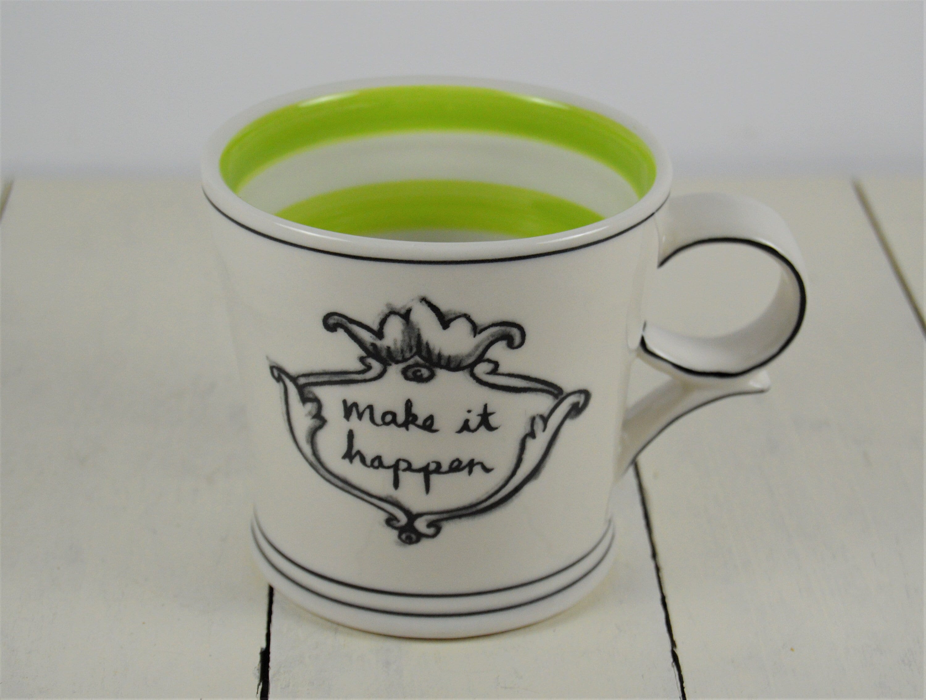 Molly Hatch MAKE IT HAPPEN 12 oz Mug, Anthropologie, White with 