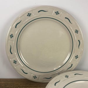 Set of 4 Longaberger Woven Traditions HERITAGE GREEN 10" Dinner Plates, Made in USA, Woven Band Rim, Used/See Notes