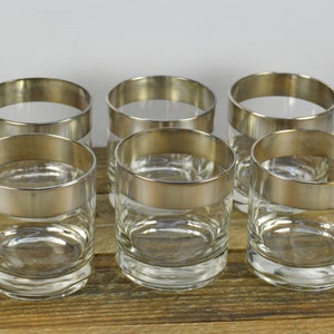 Set of 6 Authentic Dorothy Thorpe SILVER BAND 10 oz Double Old Fashioned Glasses, Straight Sides Thick Bottom, MCM Barware, Used