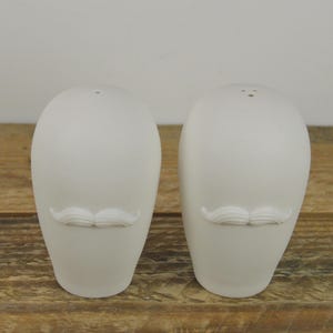 Jonathan Adler Mr. and Mr. MUSE Salt and Pepper Shaker Set 3 3/8&quot; with Raised Mustaches, All White Matte Porcelain, 1/3 Hole