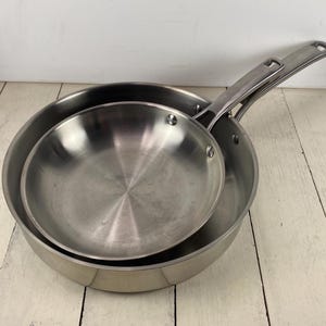 2 Pcs Calphalon Stainless Steel Pans, 1) 5003 3 Quart Saute Pan 10&quot; No Lid, 1) 1388 8&quot; Skillet, Stainless Steel, Frying Pan Saucepan, Used