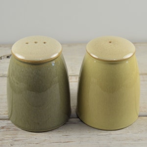 Denby-Langley FIRE Salt and Pepper Shaker Set, Sage Green Yellow Cream Heavy Stoneware, Made in England, 3.5&quot;