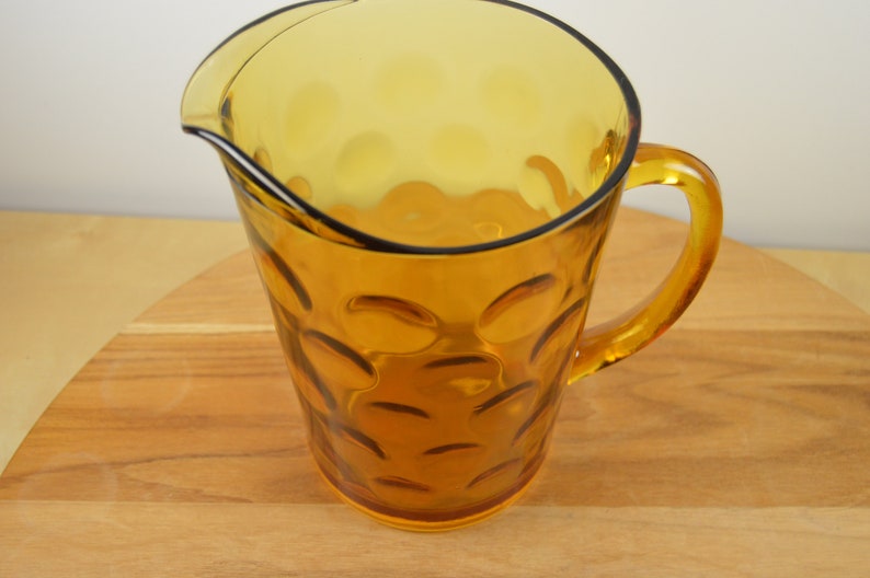 ELDORADO GOLD 56 oz Pitcher Pressed Glass Amber Honey Glass Dots by Hazel Atlas Polka Dots