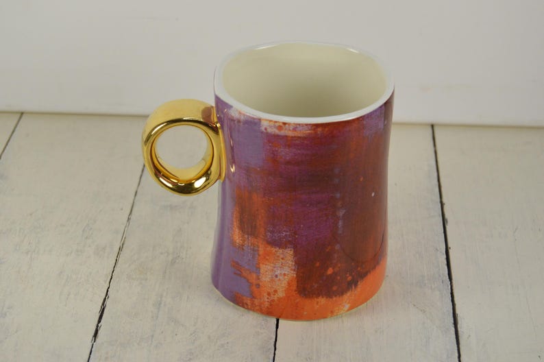 Anthropologie Laura Walcott WINTER FAUNA White Rabbit 13 oz Mug, Round Gold Handle, 4.25" bild 4