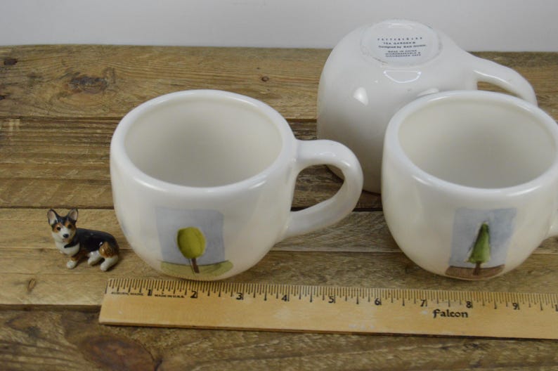 Set of 3 Rae Dunn for Pottery Barn TEA GARDEN 12 Oz Mugs, White With