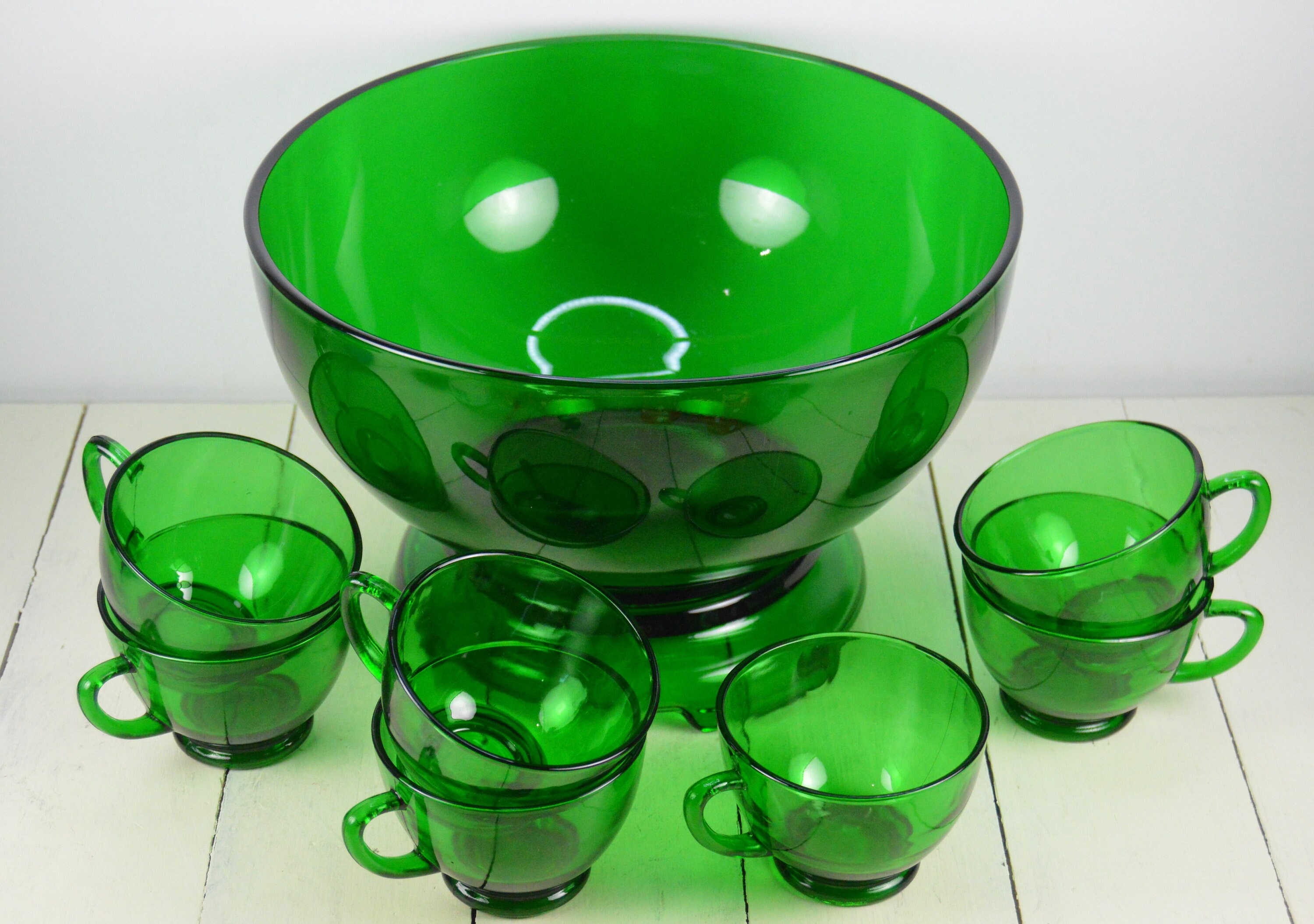 Dark Green Vintage Glass Bowl - Etsy