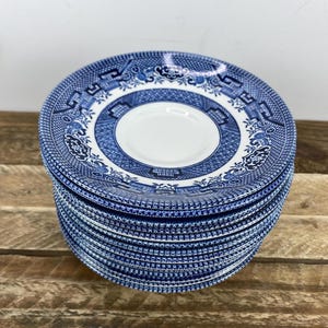 14 Pcs Churchill WILLOW BLUE 5.5&quot; Saucers, Made in England, Smooth Edge, White with Blue Asian Design Staffordshire England, Saucers Only