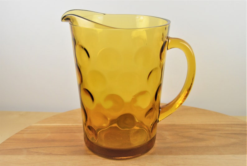 ELDORADO GOLD 56 oz Pitcher Pressed Glass Amber Honey Glass Dots by Hazel Atlas Polka Dots