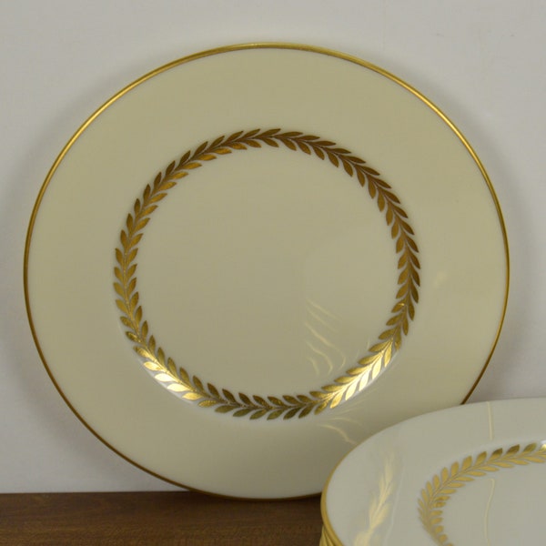 Set of 8 Lenox IMPERIAL 6" Bread and Butter Plates, Ivory with Gold Trim Inner Gold Laurel Band, Lenox China Early Stamp