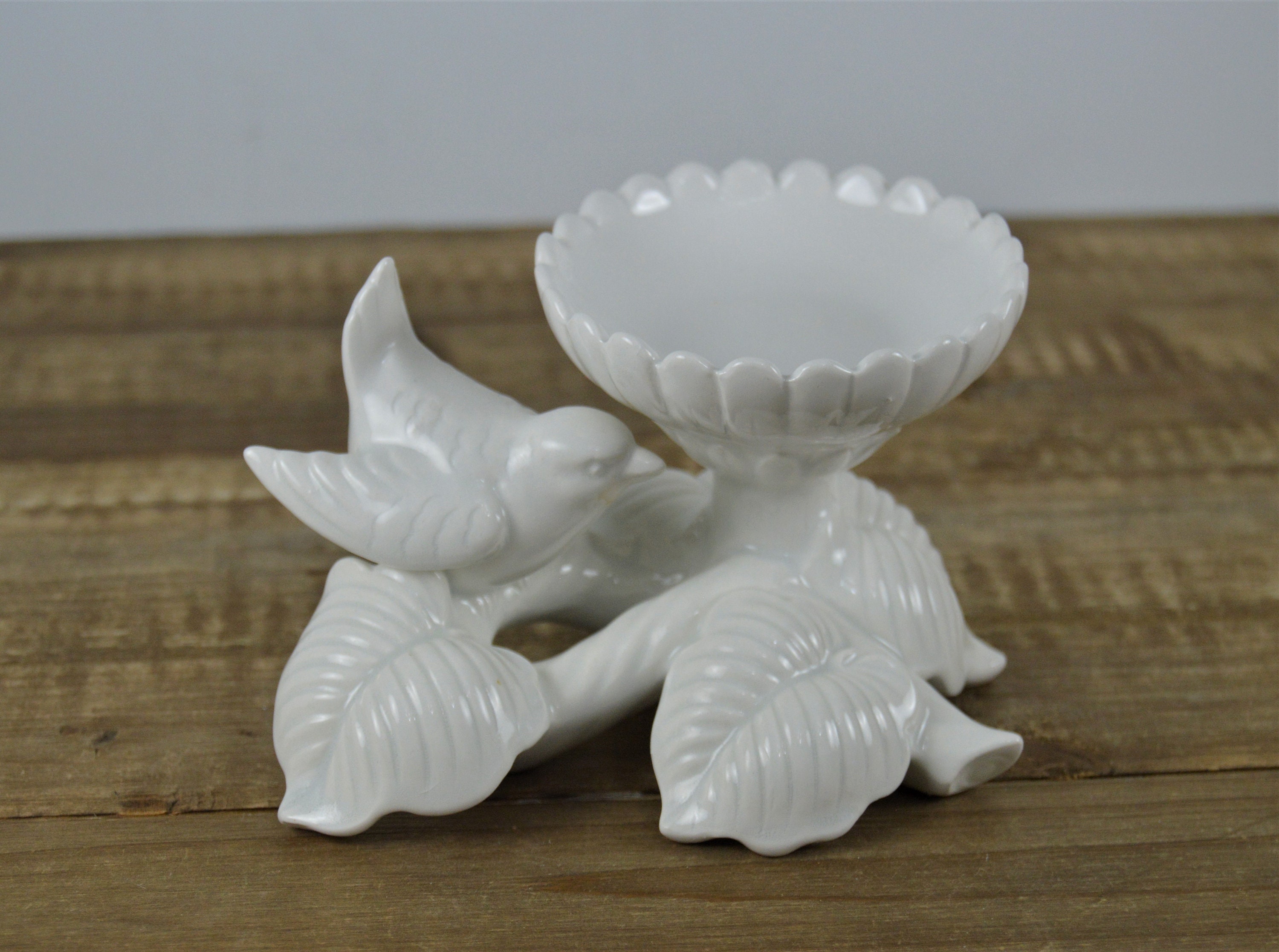 フラワー・リース whitebird Fitz & Floyd Japan White Bird Trinket Dish Candle Holder