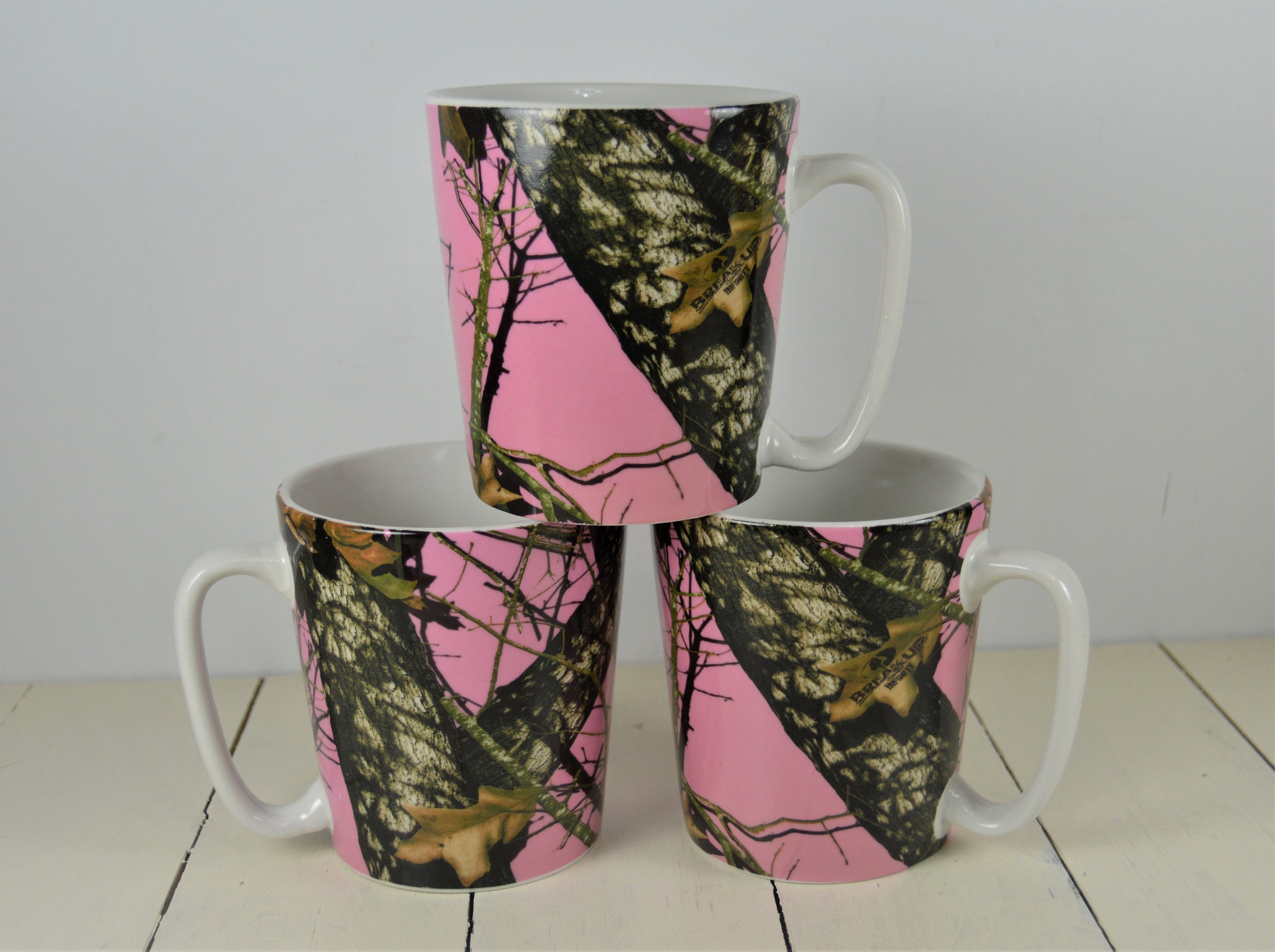 Set of 3 Mossy Oak PINK CAMO 16 Oz Mugs Girly Camo Hunting 