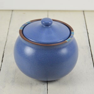 Dansk MESA SKY BLUE Sugar Bowl with Lid, Made in Portugal, Speckled Blue Rust Brown Mosaic Edge, See Notes