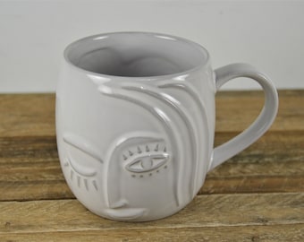 Starbucks Coffee WINKING MERMAID 14 oz Mug, Anniversary, All White, Raised Face and Mermaid Tail, New Bone China, 3.75"