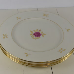 Set of 4 Lenox RHODORA 10.5&quot; Dinner Plates, Pink Rose Gold Leaves, Ivory with Gold Rim, P-471, Made in USA