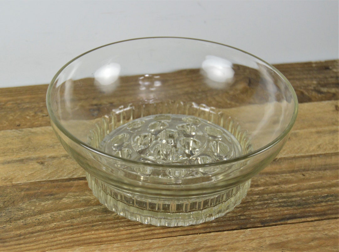 2 Piece Flower Frog Bowl Vase, Clear Glass, Frog Insert, 8, Shallow