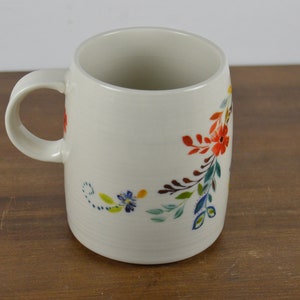 Anthropologie Starla M. Halfmann 12 oz Initial L Mug, White with Colorful Graphic Flowers Blue Initial L, Monogram image 4