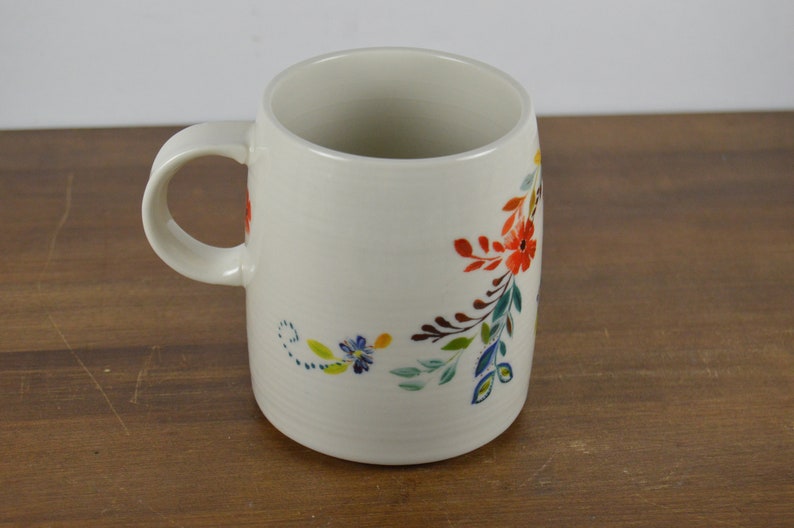 Anthropologie Starla M. Halfmann 12 oz Initial L Mug, White with Colorful Graphic Flowers Blue Initial L, Monogram image 4
