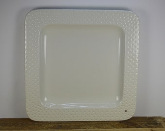 Nora Fleming SWISS DOT 12" Square Platter, Hole for Mini, NO Minis Included, Off-White Ceramic Plate Platter Tray, Rounded Corners