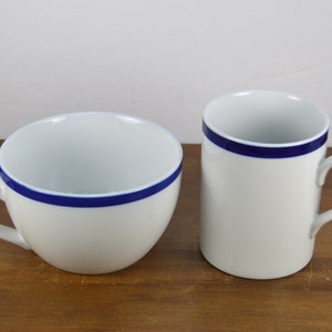 Williams Sonoma Brasserie Blue-Banded Porcelain Mugs