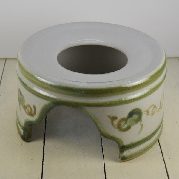 Louisville Stoneware PEAR Samovar Stand 4.75", Stand Only, Gray with Hand Painted Green Orange Vine, Heavy Stoneware