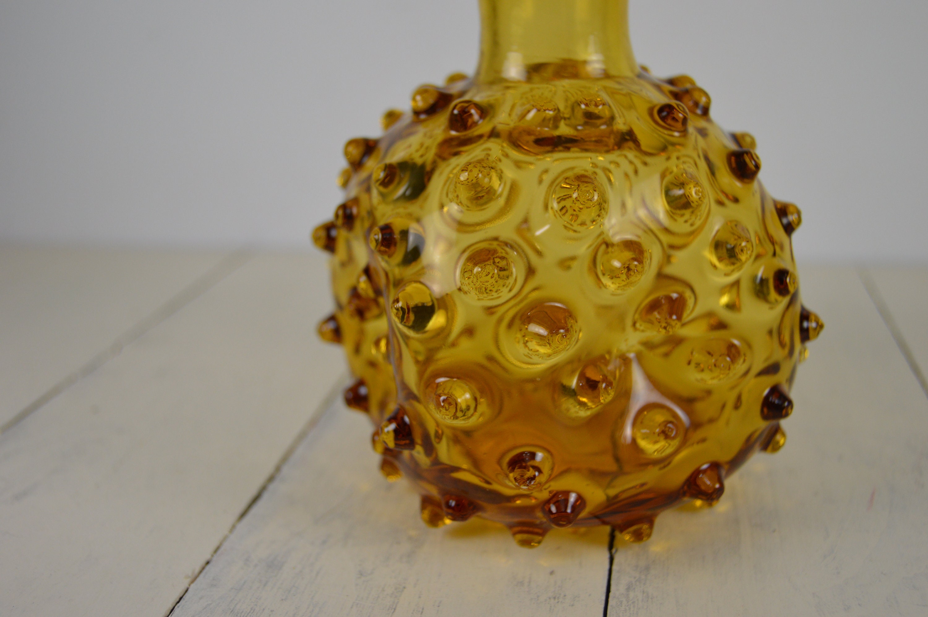 Empoli Glass HOBNAIL Amber Vase 7 Hand Blown Pontil Etsy