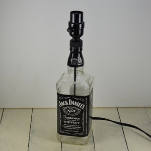 Jack Daniel&#39;s Tennessee Whiskey Glass Bottle Table Lamp 13.5&quot;, Liquor Bottle Lamp, Unique Fun Lamp, Bar Den Man Cave, No Shade Included