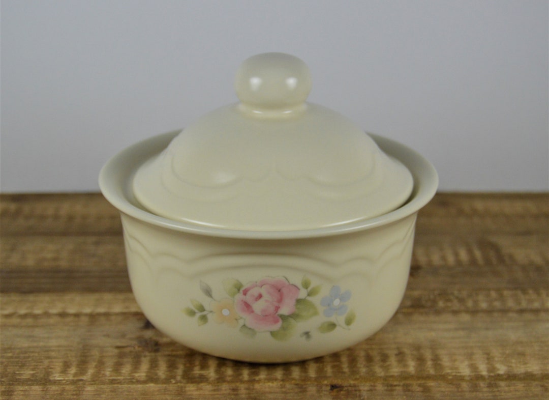 Pfaltzgraff TEA ROSE Butter Tub With Lid, Covered Butter Dish, Ivory