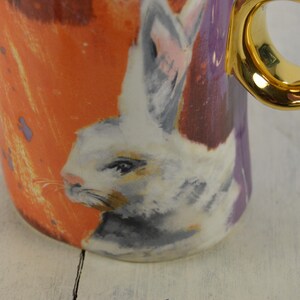 Anthropologie Laura Walcott WINTER FAUNA White Rabbit 13 oz Mug, Round Gold Handle, 4.25" bild 2