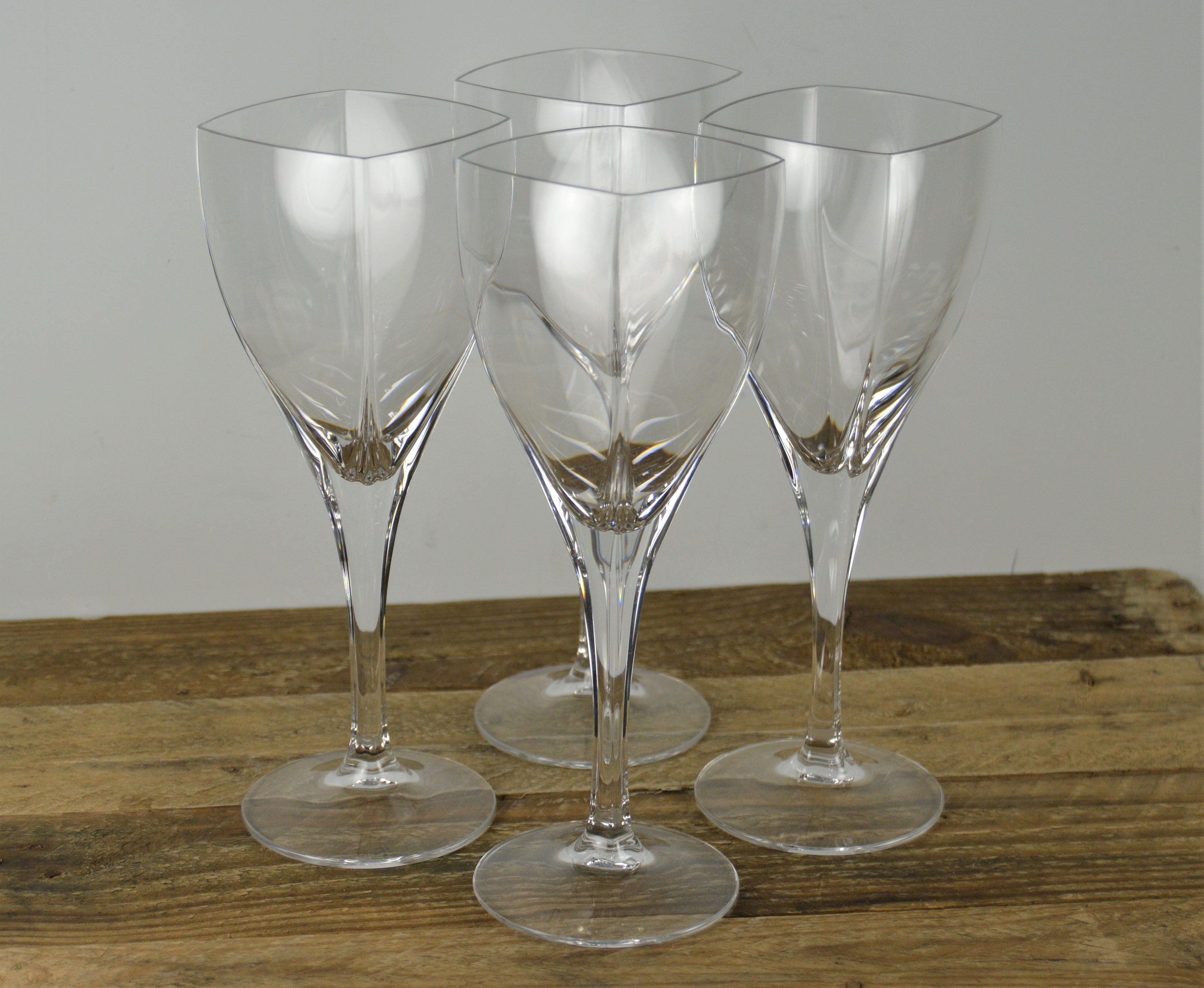 Mikasa Crystal PANACHE Clear Square Bowl Wine Glasses - 8 1/4 - Set of 3