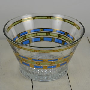 Culver EMPRESS Ice Bucket 4.25&quot;, Clear Glass Blue Green Gold Rectangular Design, Mid Century Barware