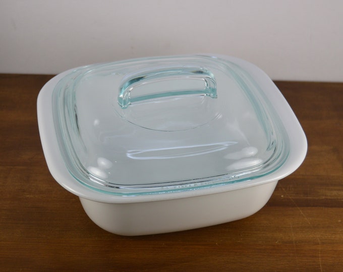 Corningware Simply Lite 1.5 Quart Glass Square Baker With Pyrex Lid 648C, 8.5, White Baking