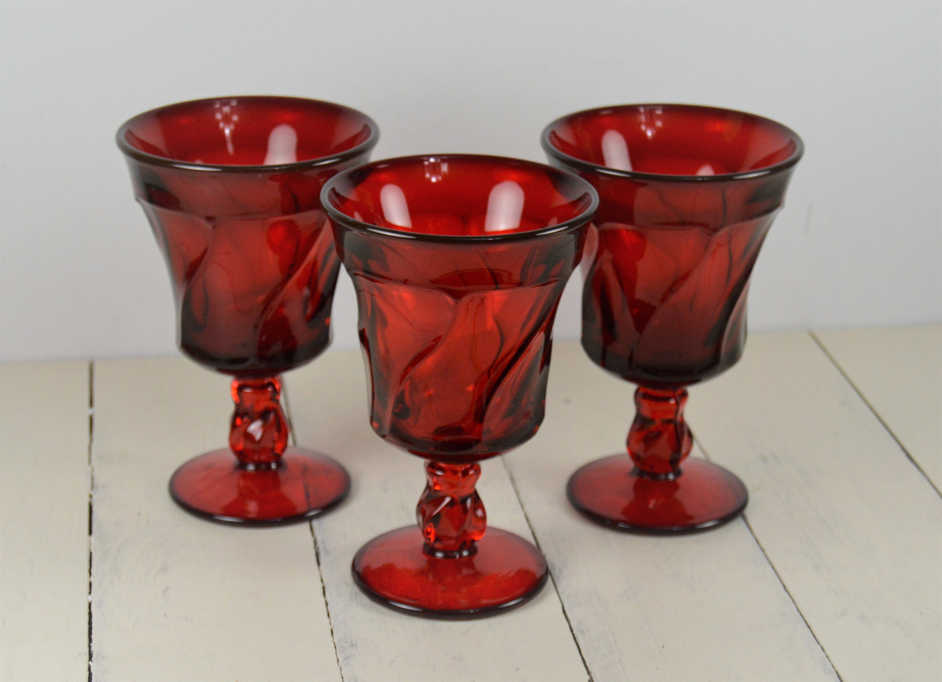 Set of 3 Fostoria JAMESTOWN RUBY Red 8 oz Water Goblets 5 Etsy