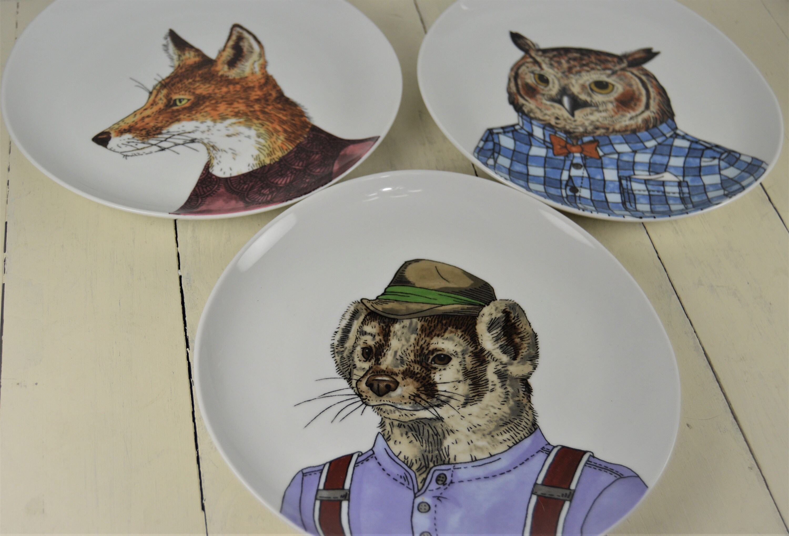 Set of 3 West Elm DAPPER ANIMALS 8.5 Plates 1 each Etsy