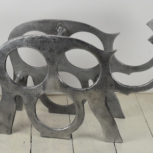 Metal ELEPHANT Shaped Wine Rack, 9&quot;, Textured Silver Metal, Holds 4 Regular Sized Bottles, Countertop or Floor
