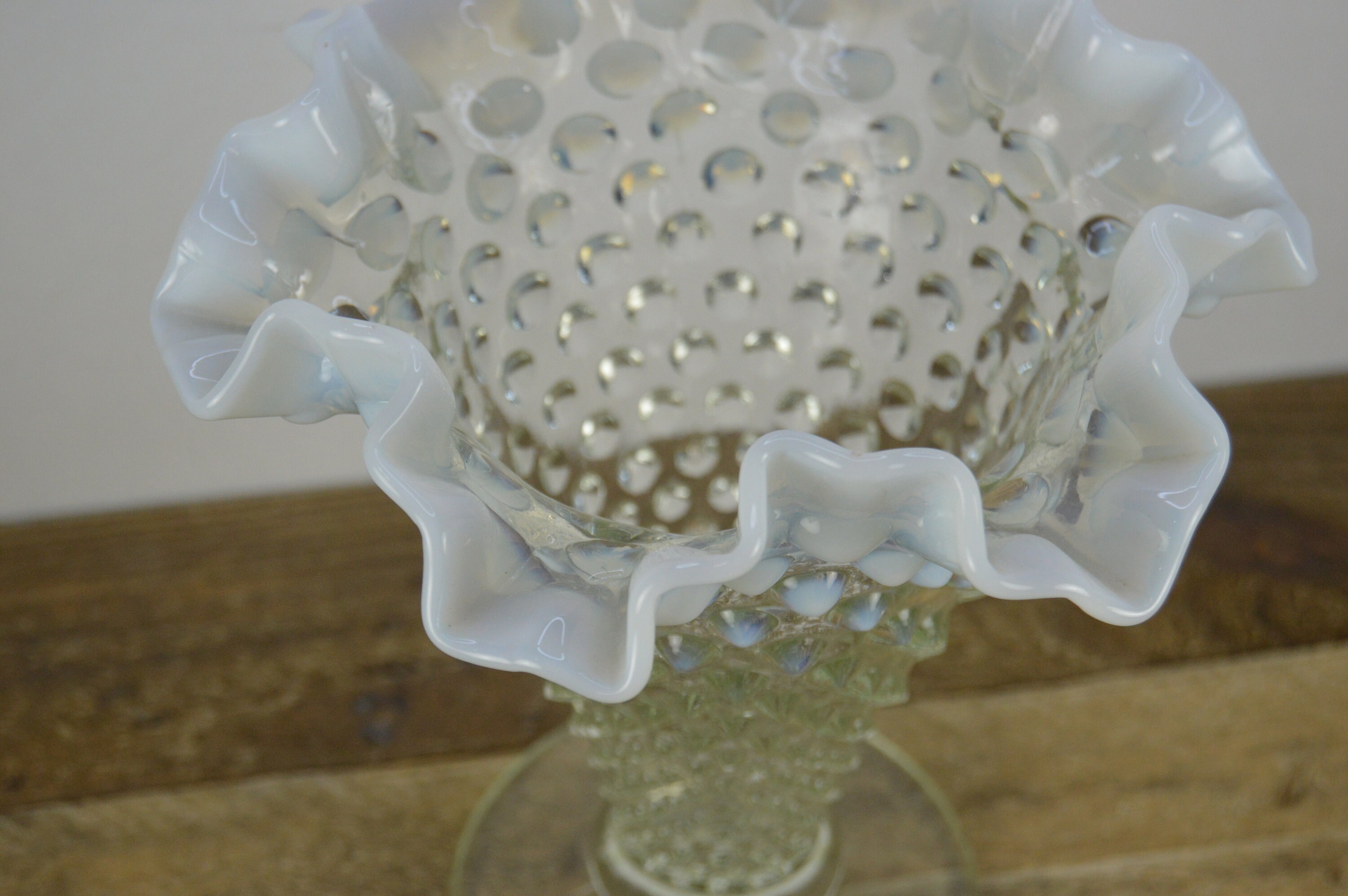 Fenton HOBNAIL FRENCH Opalescent Double Crimped 7.5" Vase, Clear Glass ...