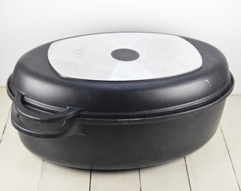 Berndes Germany Nonstick Double Roaster - 8 qt Roaster with Pan Lid, Double Handles, Black, 15.75", Used