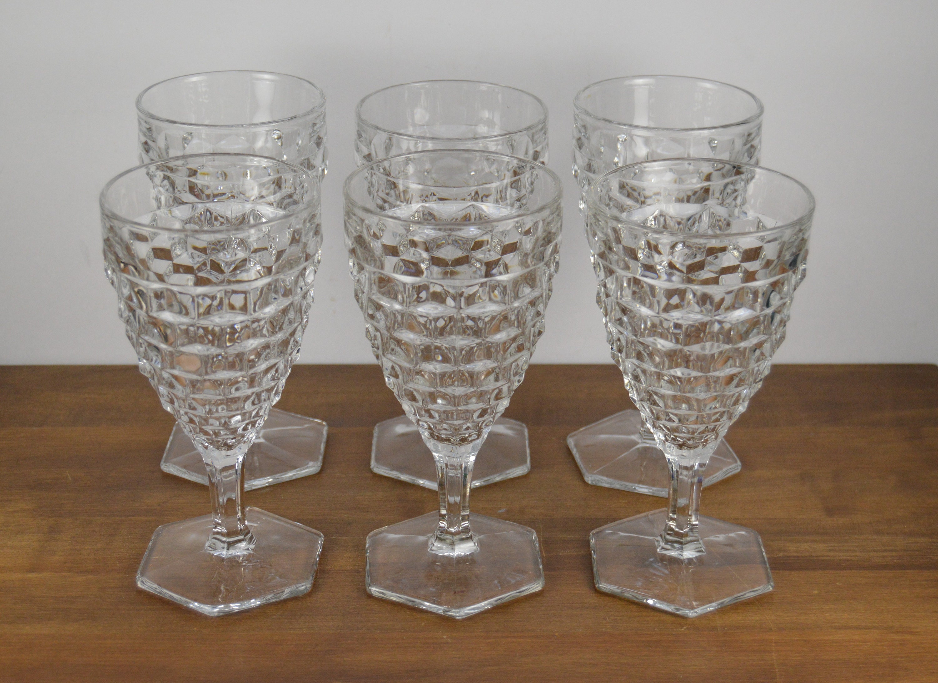 Set of 6 Fostoria AMERICAN CLEAR 10 Oz Water Goblets, 6 5/8" - 6 7/8