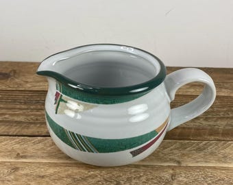 Noritake NEW WEST Round Gravy Boat, White Green Rim Geometric Santa Fe, Japan 8696