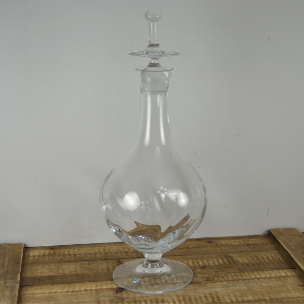 Orrefors Sweden MISTRAL Decanter with Stopper, Swirl Optic, Blown Glass, 14", Footed Decanter, Barware Bar Cart