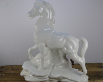 Maddux of California White Horse TV Lamp Night Light 12.75, All White, Vintage Ceramic Horse Lamp, Light Bulb Not Included
