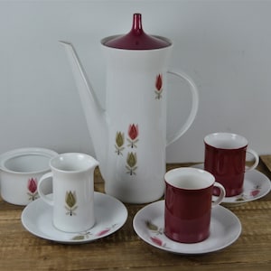 Rosenthal LUNAPARK 24 oz Small Coffee Pot with Lid, + Mini Creamer, Sugar Bowl, 3 Saucers, 2 Secunda Purple Demitasse Cups, Germany