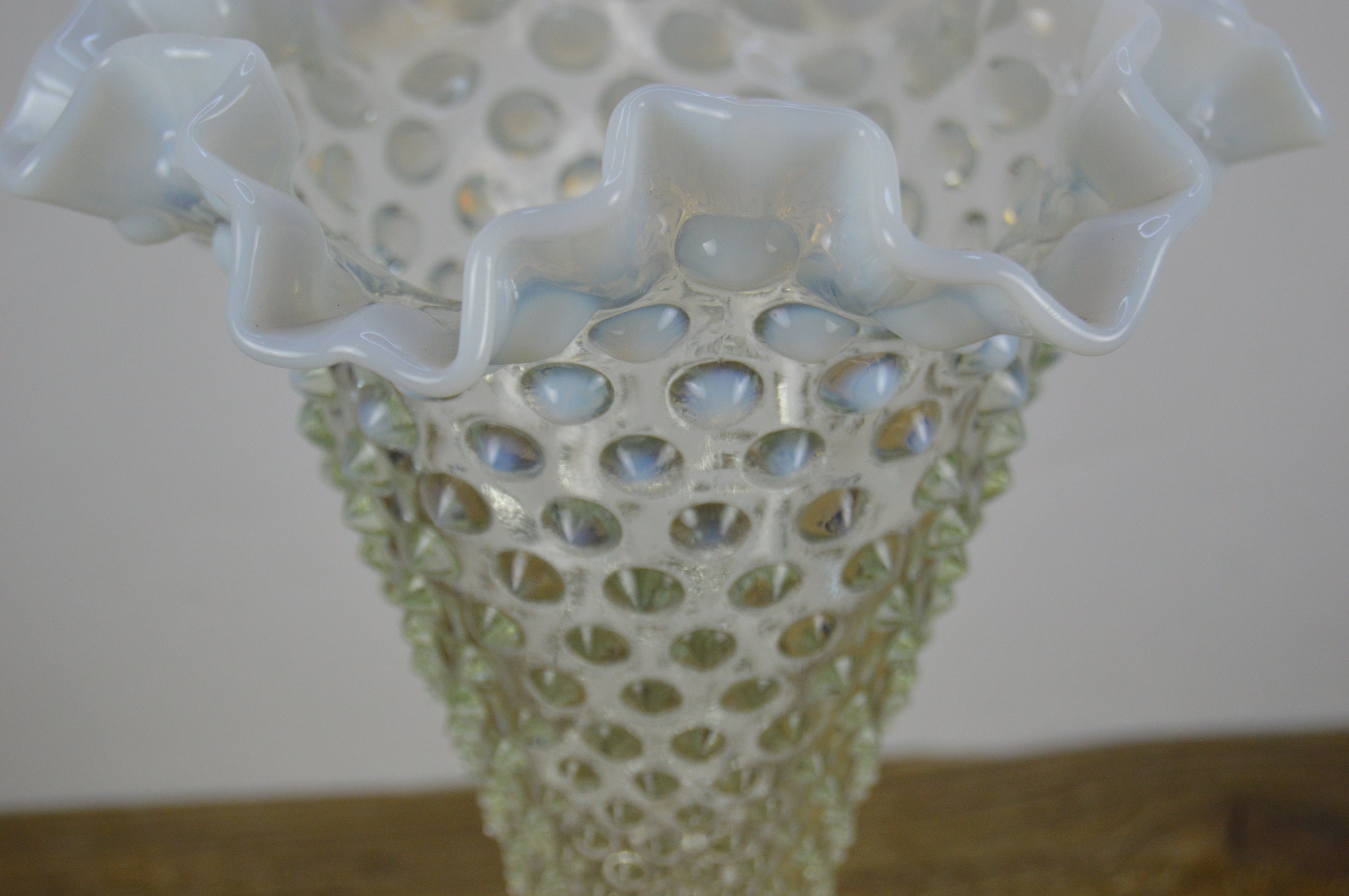 Fenton HOBNAIL FRENCH Opalescent Double Crimped 7.5" Vase, Clear Glass ...